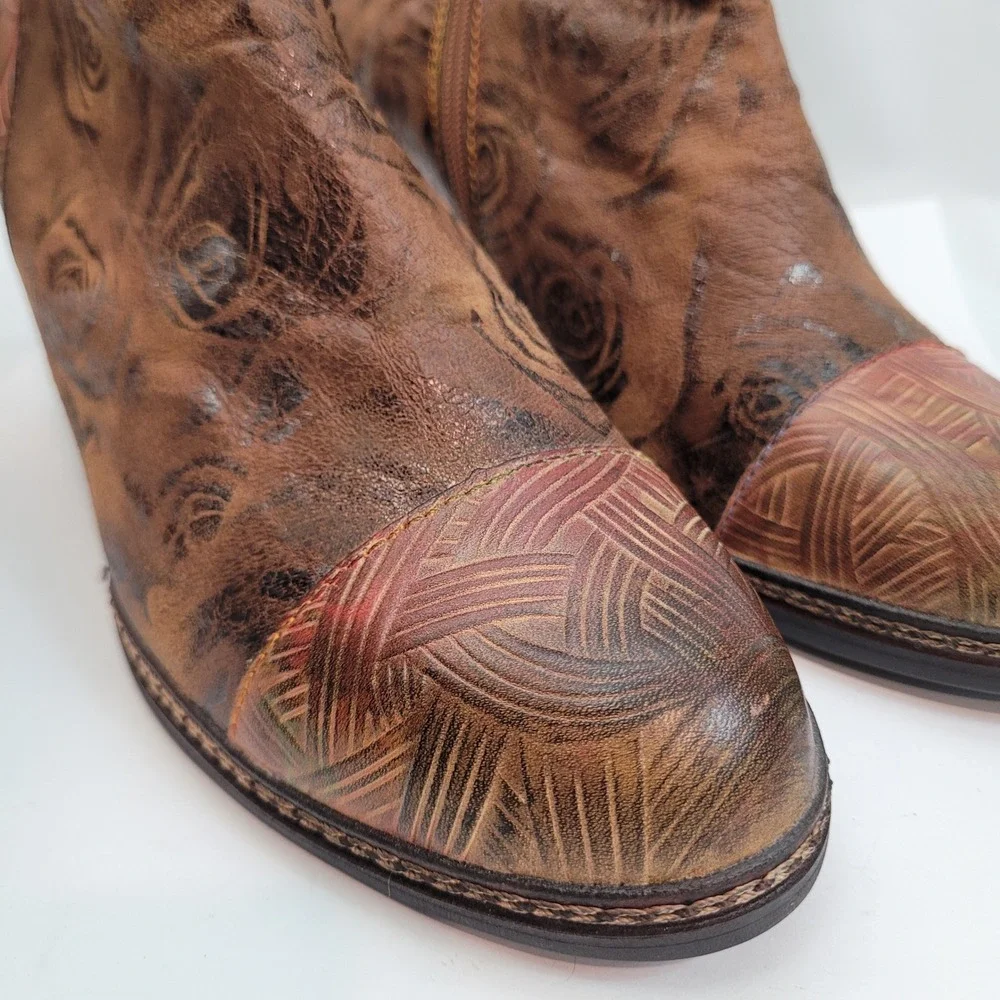 Spring Step L'Artiste Ankle Boots Womens Brown Gold Floral Leather 39